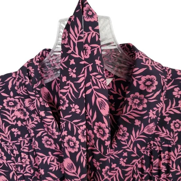 Nanette Lepore 12 Dress Floral Cottage Prairie Fit Flare Button Front Navy Pink - Picture 7 of 12